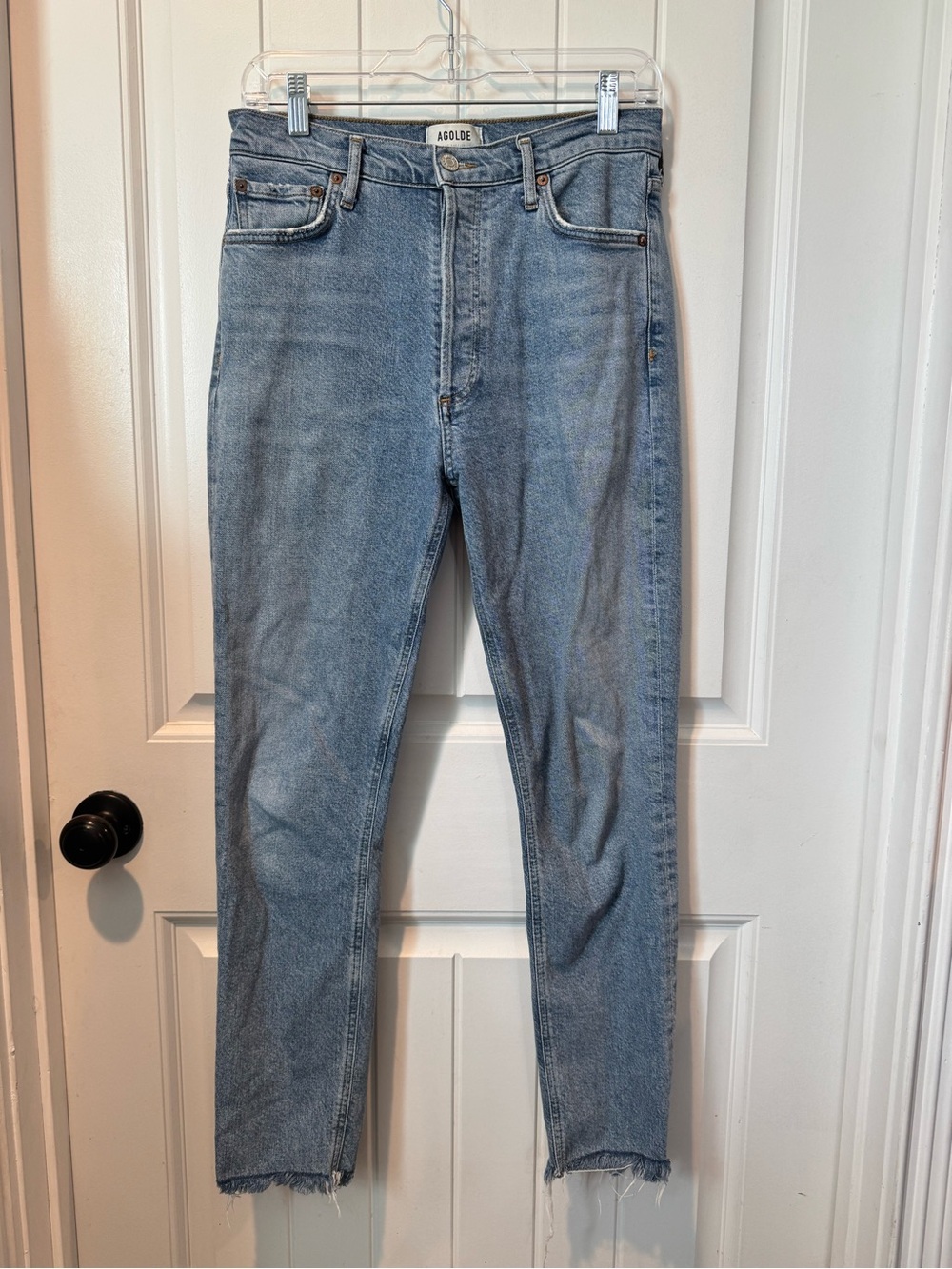 Agolde Women's Button Fly High-Rise Light Blue Straight Jeans